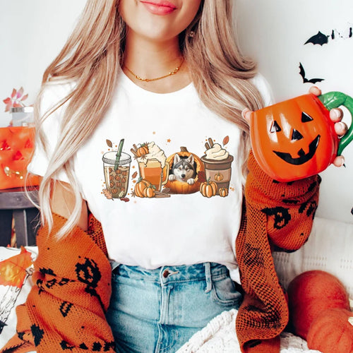 Huskie Dogs Husky Dog Fall Halloween Shirt Gift for Dog Mom Person Gift