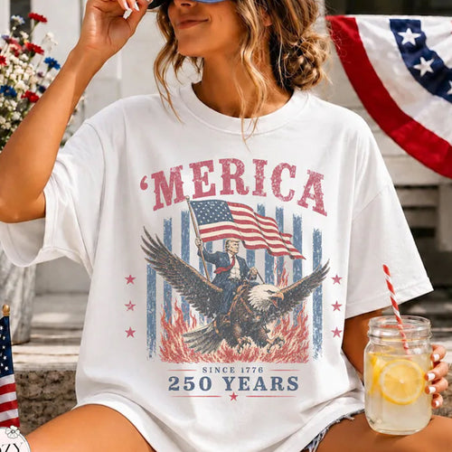 Trump Riding Eagle Shirt, 'Merica 250 Years Since 1776 Tee, Anniversary Shirt