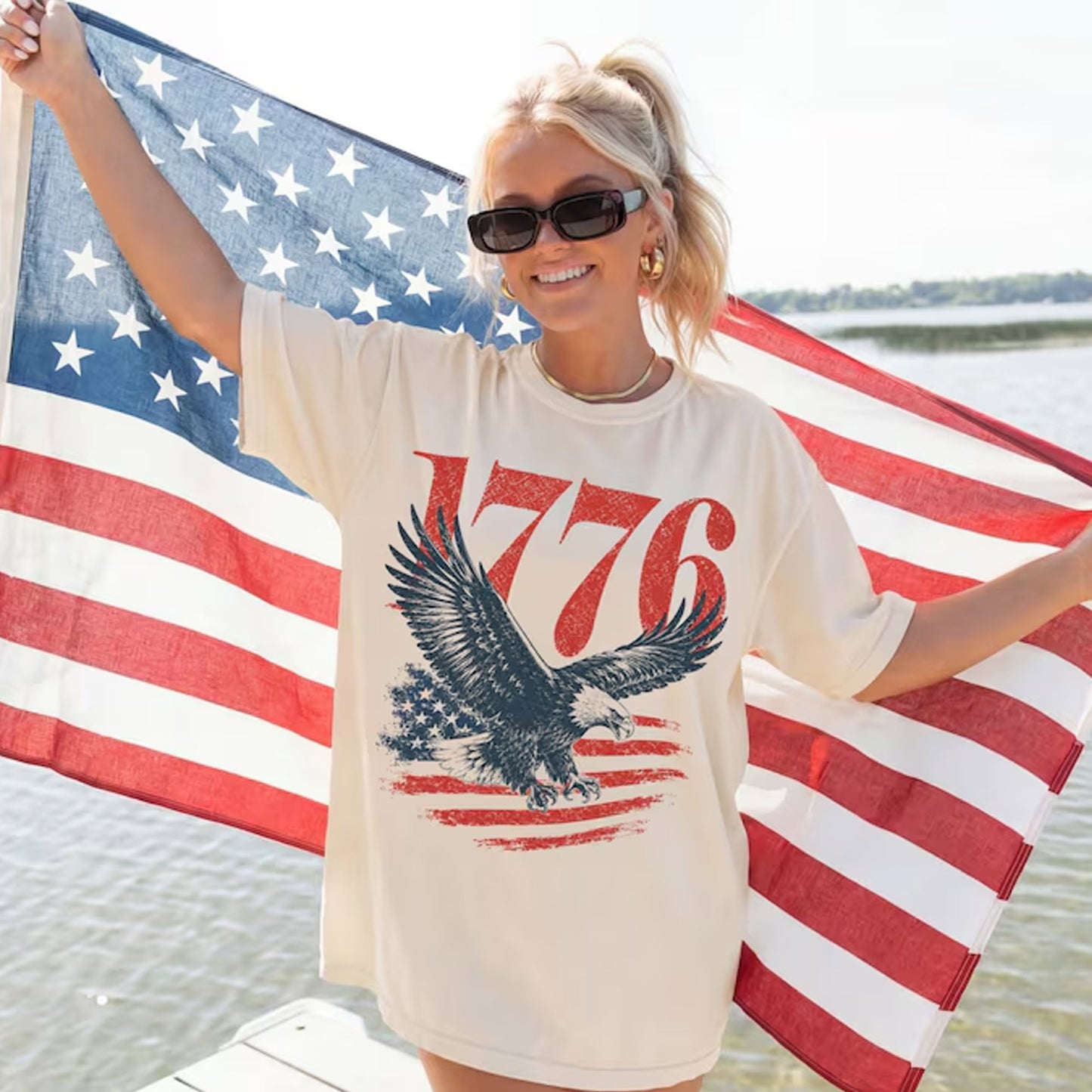 Vintage 1776 Eagle American Flag Shirt, Retro Patriotic Tee, Freedom Spirit T-Shirt