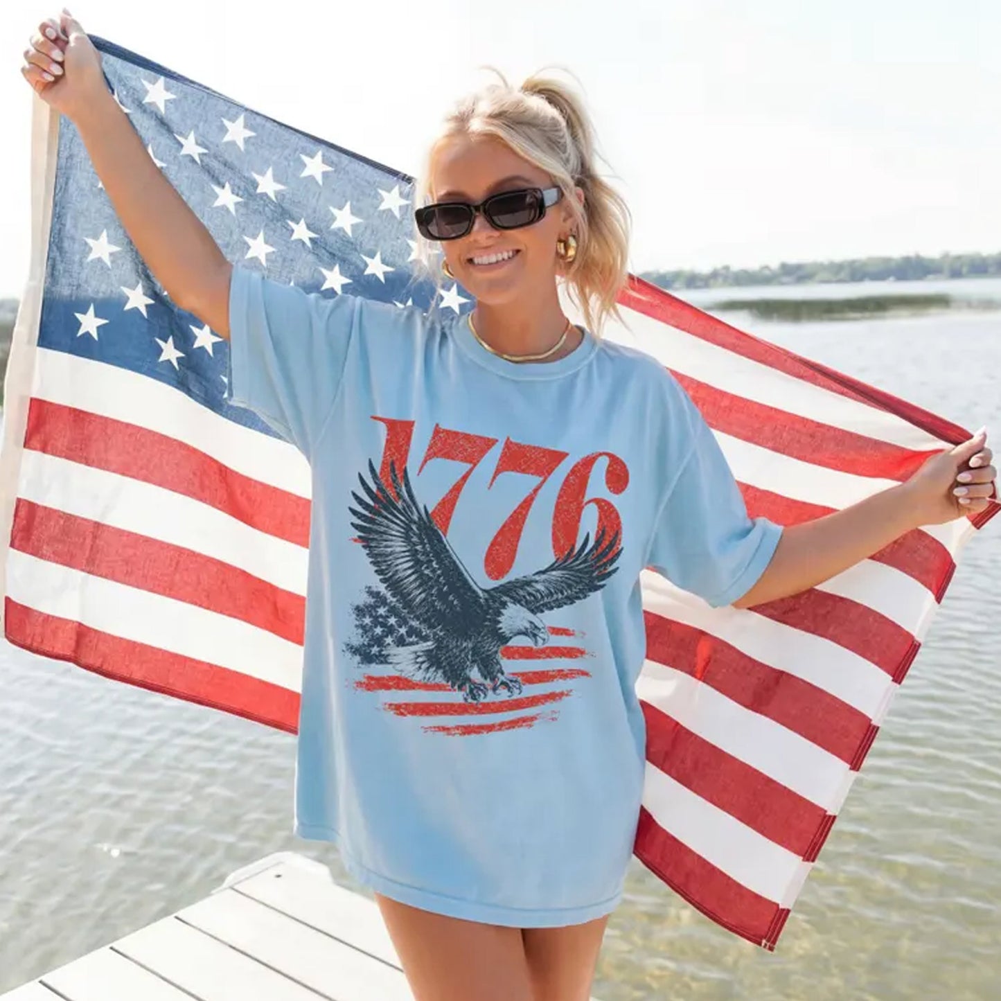 Vintage 1776 Eagle American Flag Shirt, Retro Patriotic Tee, Freedom Spirit T-Shirt