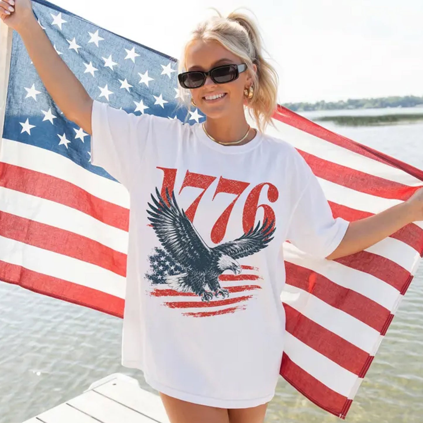 Vintage 1776 Eagle American Flag Shirt, Retro Patriotic Tee, Freedom Spirit T-Shirt