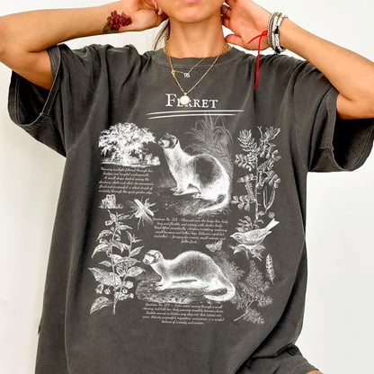 Retro Ferret T-shirt, Floral Goblincore Crewneck