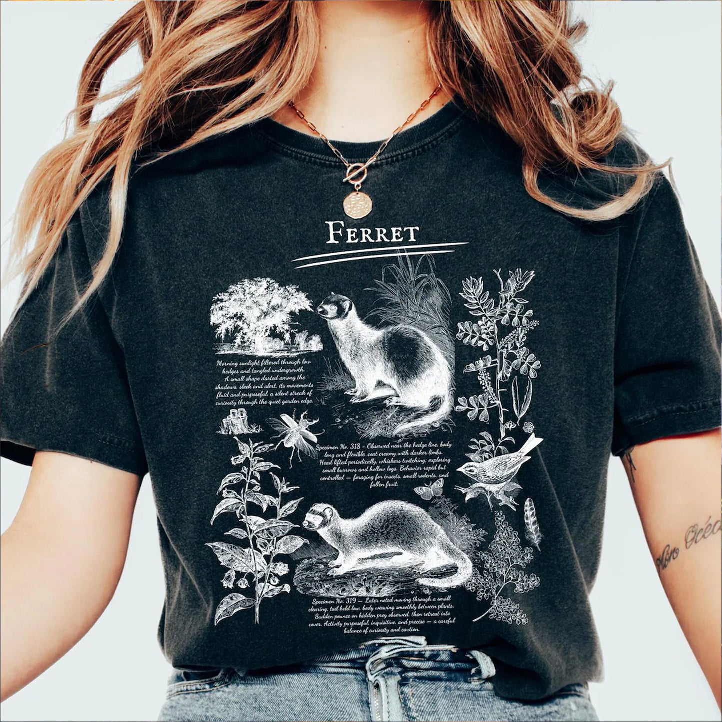 Retro Ferret T-shirt, Floral Goblincore Crewneck