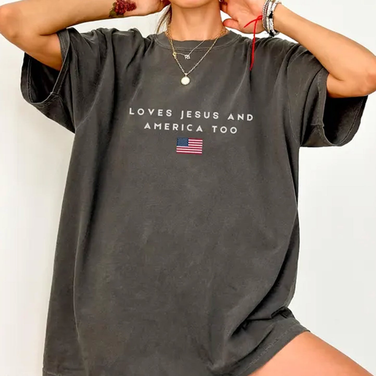 Christian Patriotic Shirt, Loves Jesus and America Too Tee