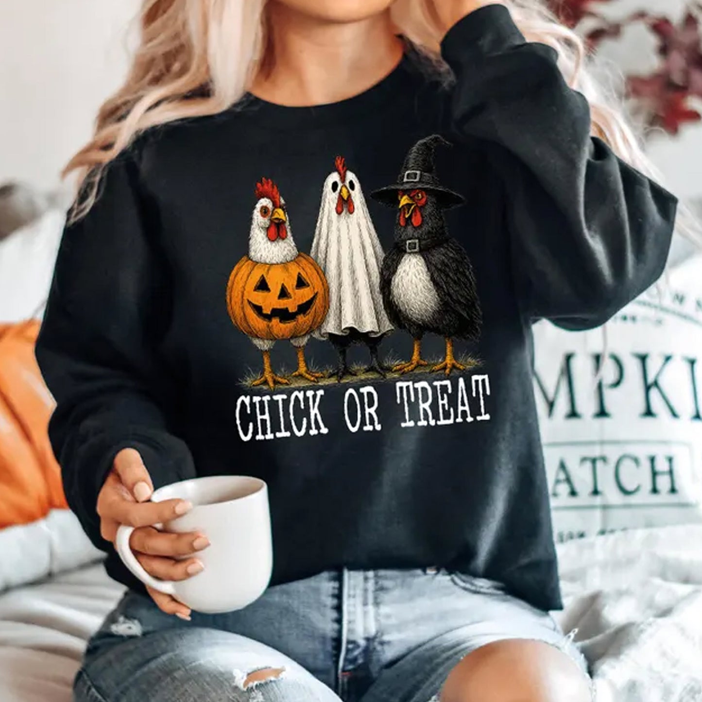 Retro Halloween Chickens Sweatshirt, Halloween Farm Shirt