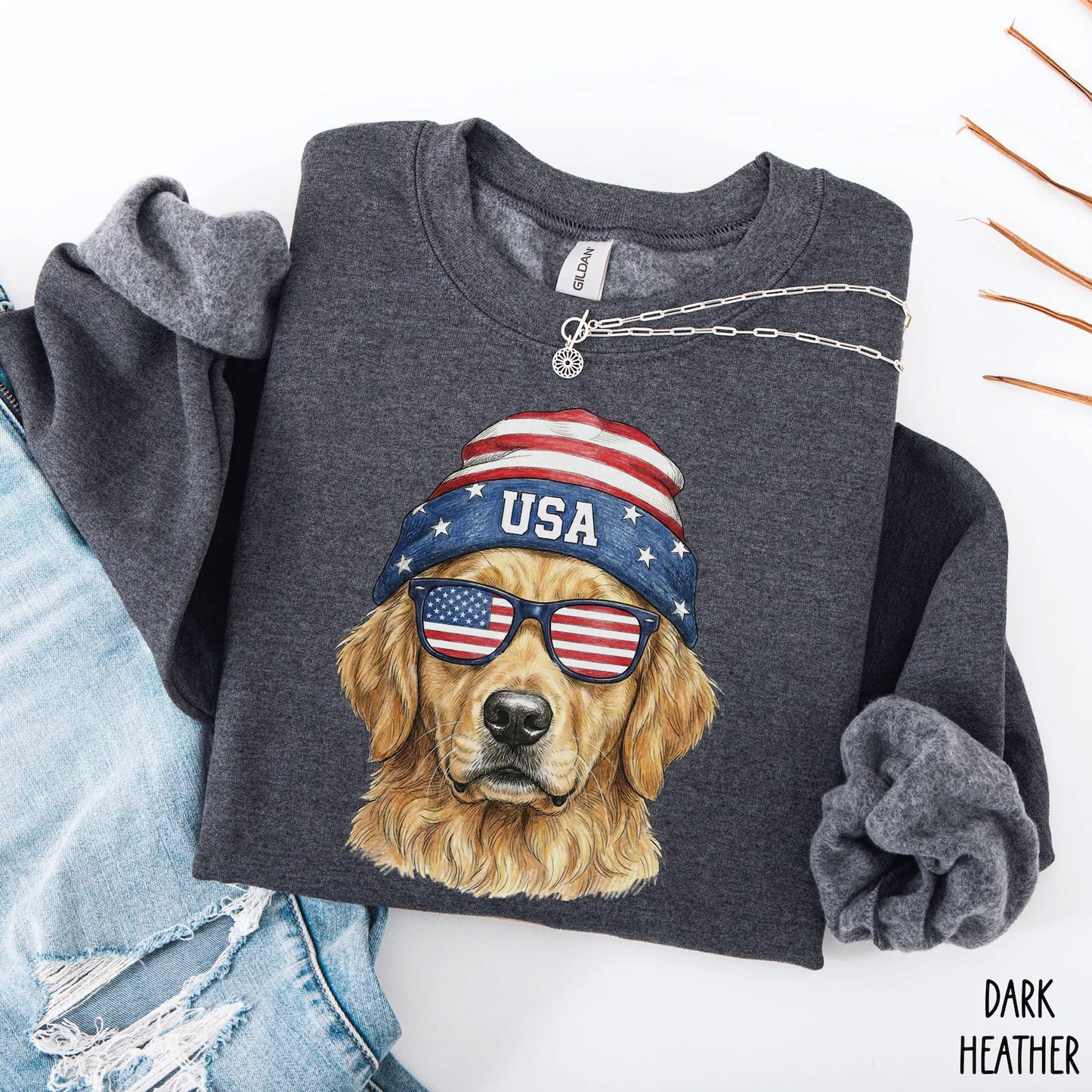 Patriotic Golden Retriever Sweatshirt, Dog Sweatshirt, USA Shirt