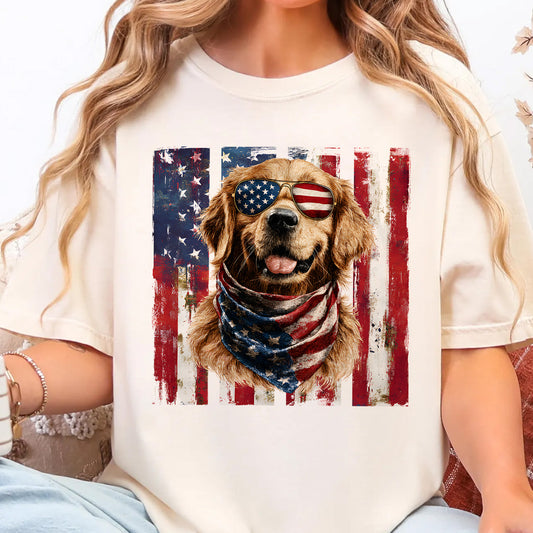 Patriotic Golden Retriever Dog Shirt, 4th Of July Shirt,Patriotic Crewneck