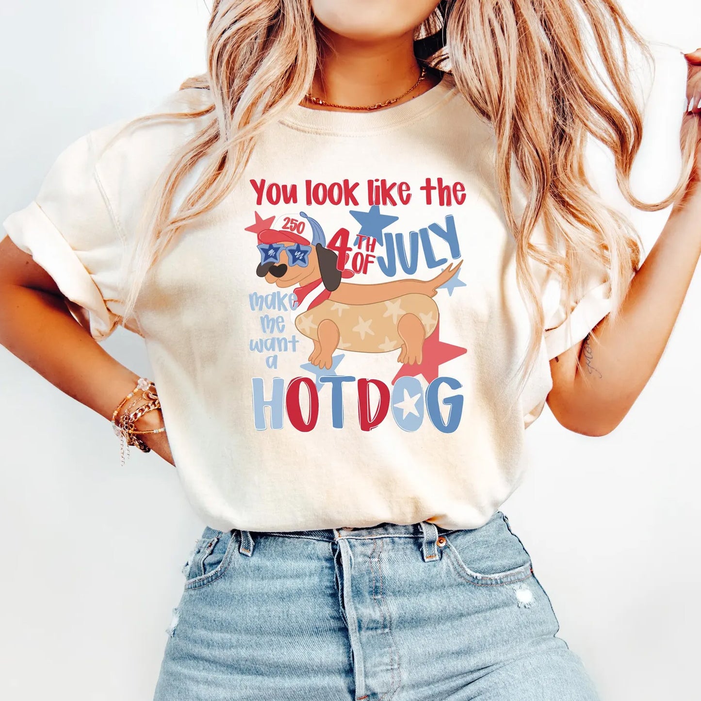 4th of July Shirt Make Me Want A Hot Dog Tee, Patriotic Dachshund Shirt