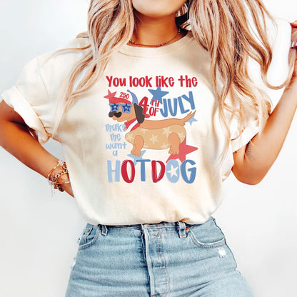 4th of July Shirt Make Me Want A Hot Dog Tee, Patriotic Dachshund Shirt