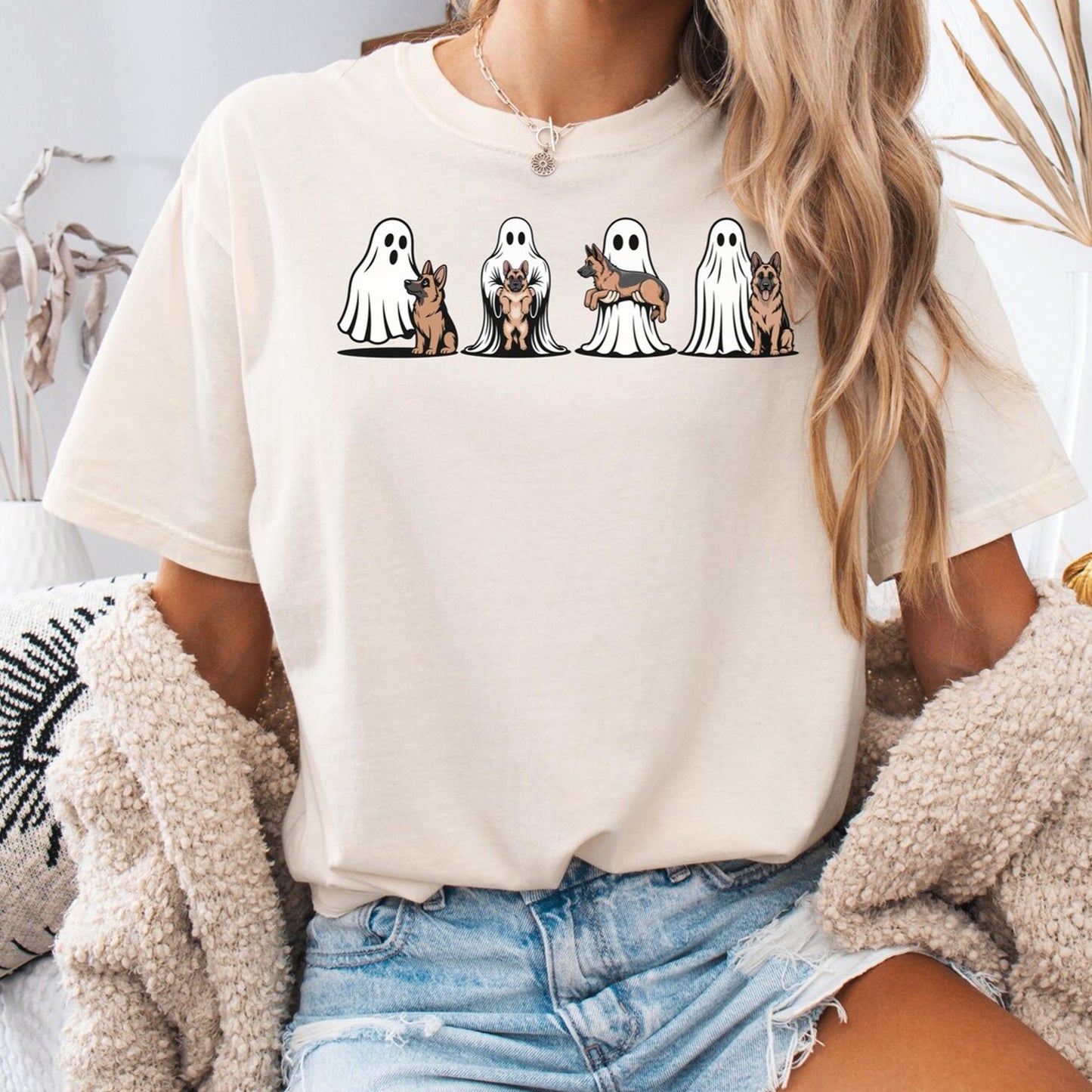 German Shepherd Ghost Halloween Shirt, Spooky Ghost Dog TShirt