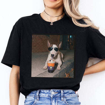 Bull Terrier Halloween Drinking Coffee Slush Shirt