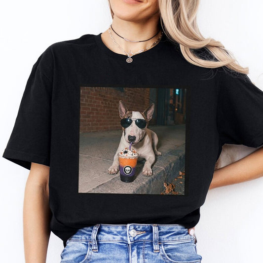 Bull Terrier Halloween Drinking Coffee Slush Shirt