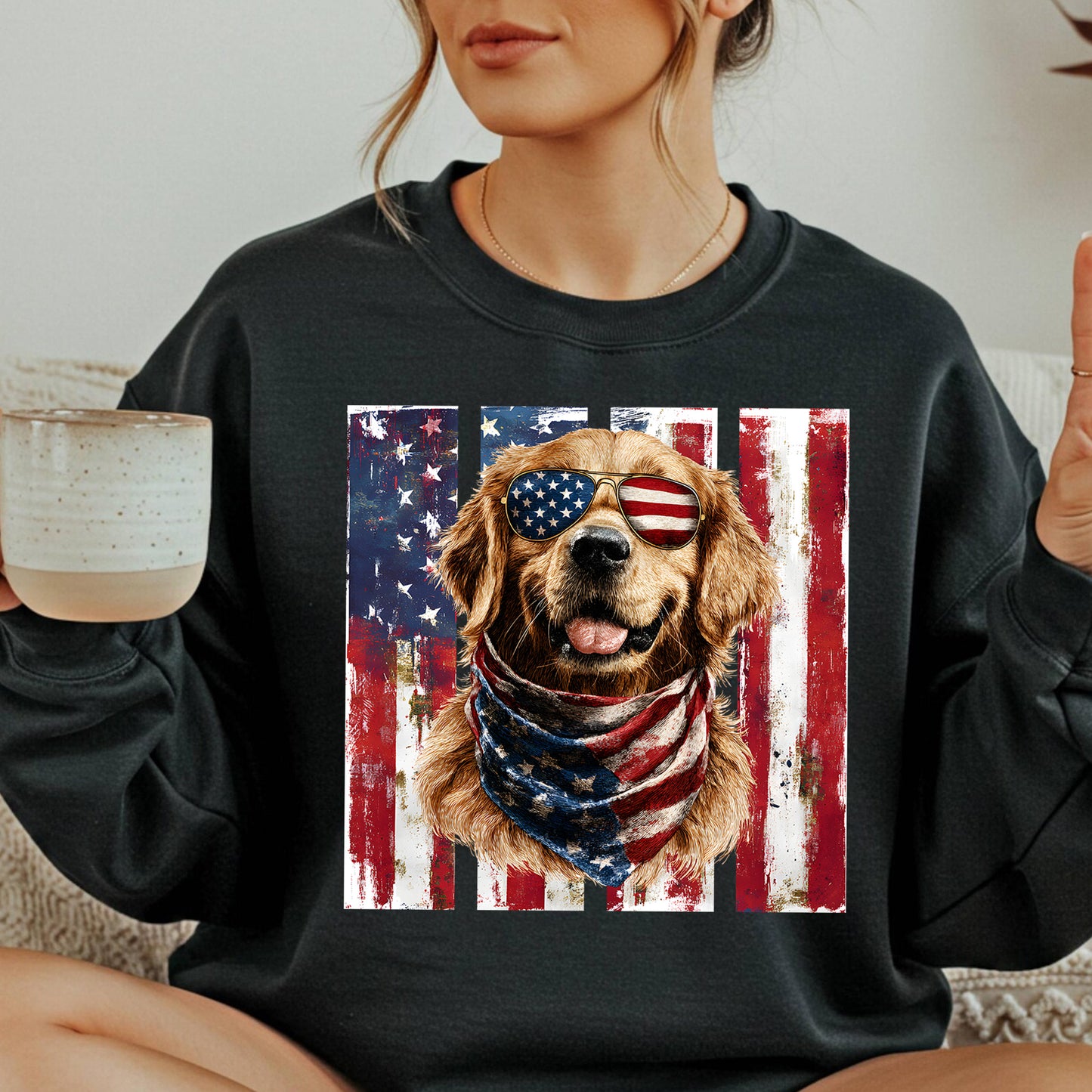 Patriotic Golden Retriever Dog Shirt, 4th Of July Shirt,Patriotic Crewneck