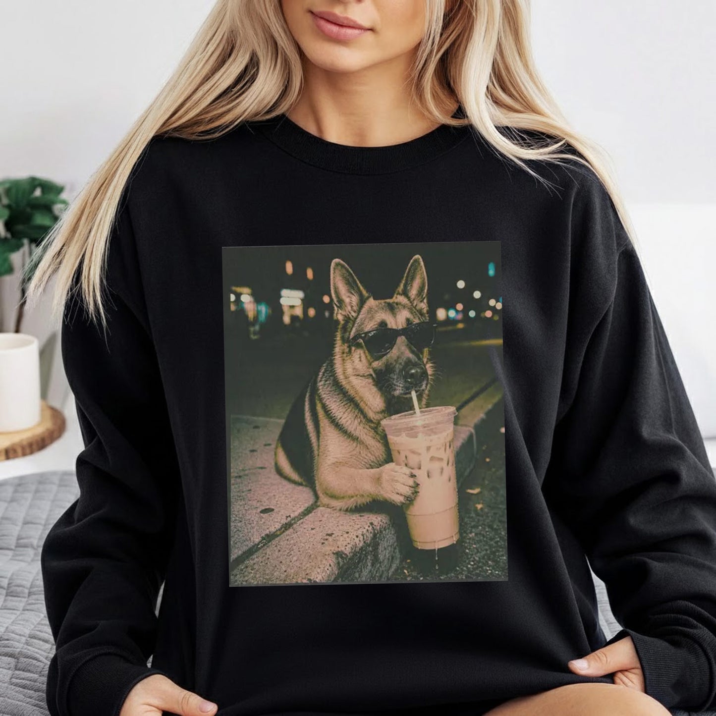 Funny German Shepherd Drinking Iced Coffee Shirt