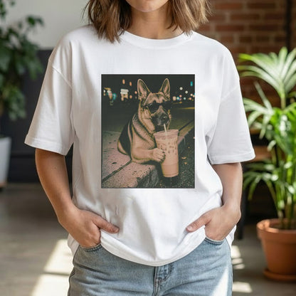 Funny German Shepherd Drinking Iced Coffee Shirt
