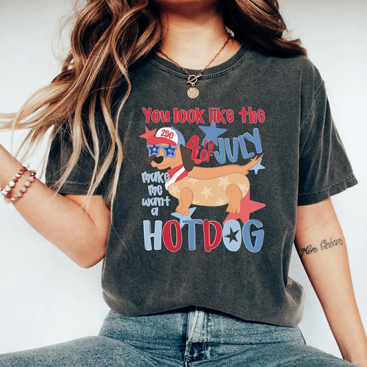 4th of July Shirt Make Me Want A Hot Dog Tee, Patriotic Dachshund Shirt
