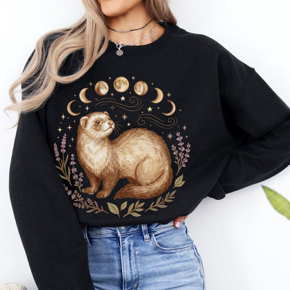 Woodland Ferret Moon Phases Wildflowers Sweatshirt