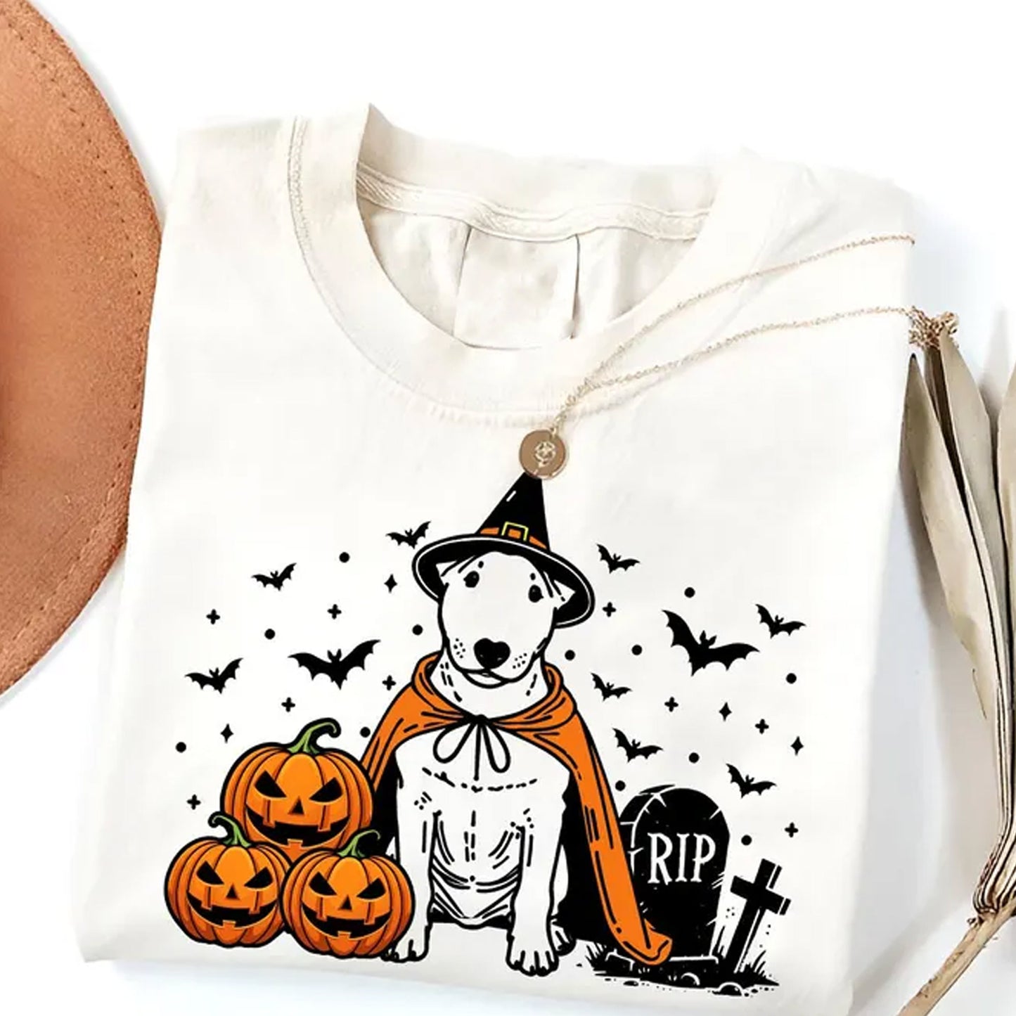 Spooky Terrier Dog T-Shirt, Pumpkin Bull Terrier Tee