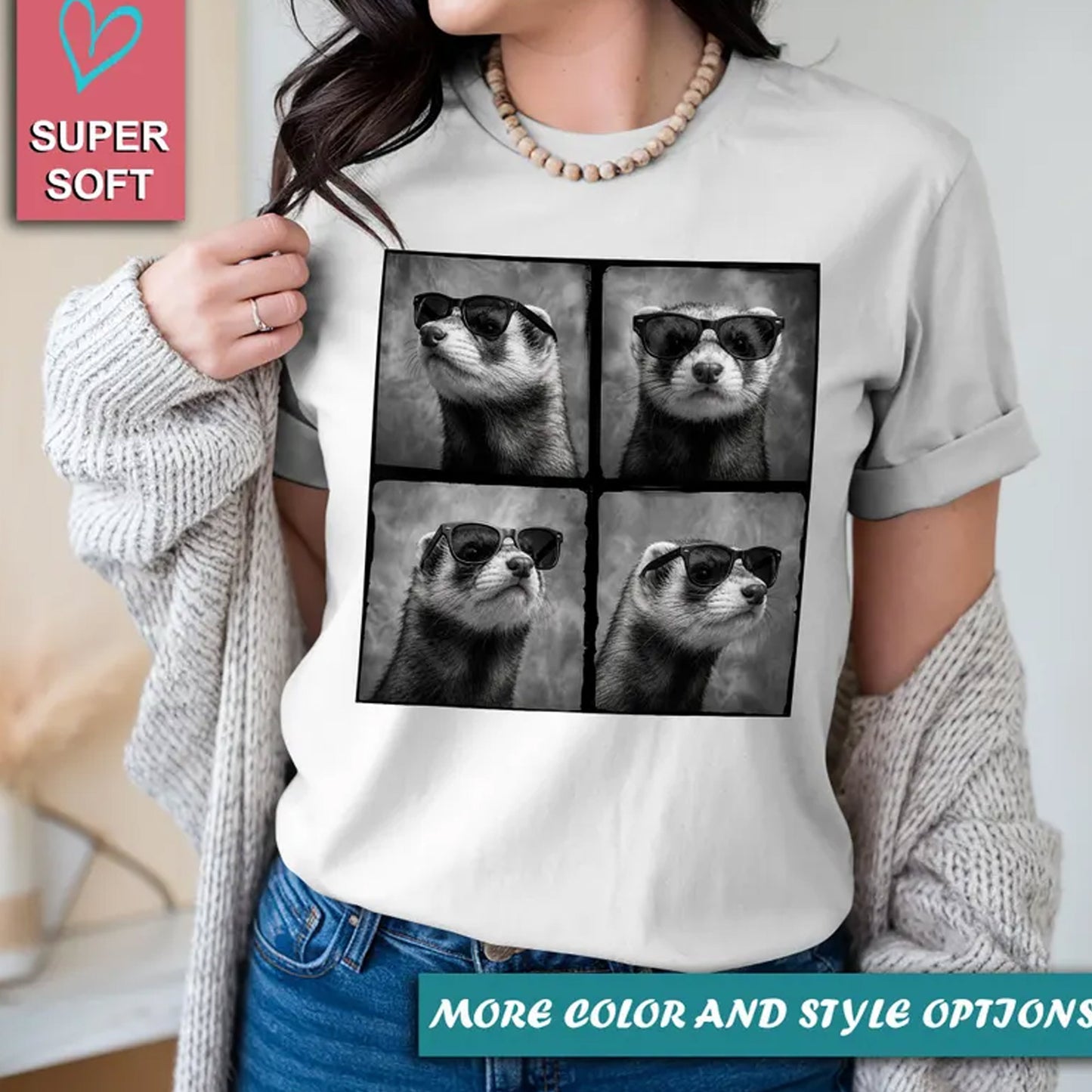 Funny Ferret Sunglasses Shirt, Cool Ferret Photo Collage Tee