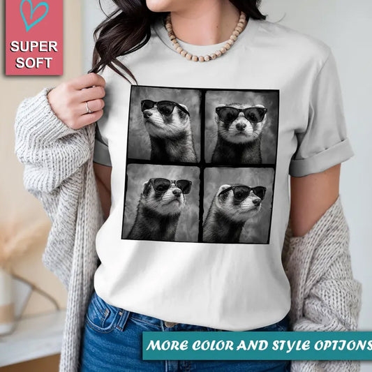 Funny Ferret Sunglasses Shirt, Cool Ferret Photo Collage Tee