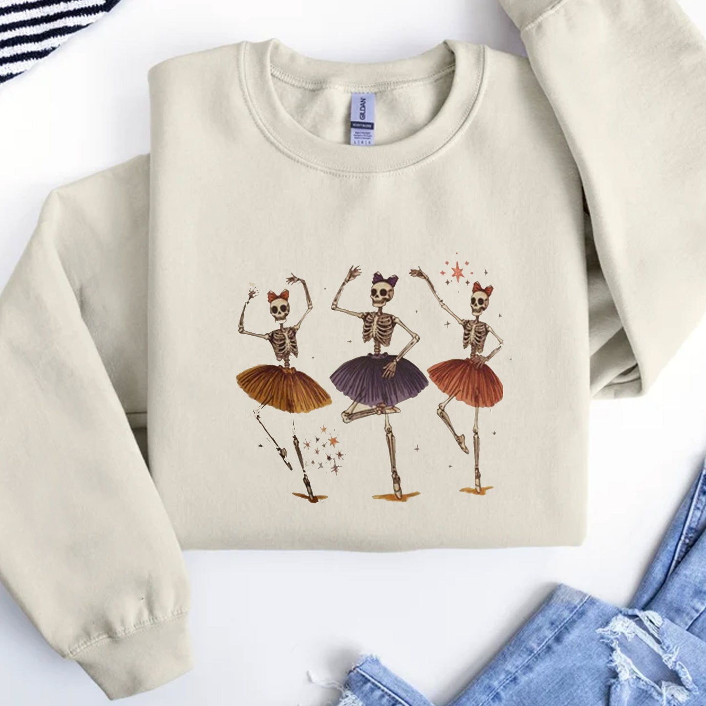 Skeleton Ballerinas T-shirt, Dancing Skull Ballet Trio, Halloween Dance Tee
