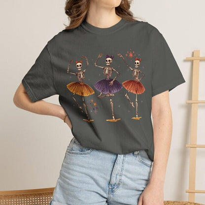 Skeleton Ballerinas T-shirt, Dancing Skull Ballet Trio, Halloween Dance Tee