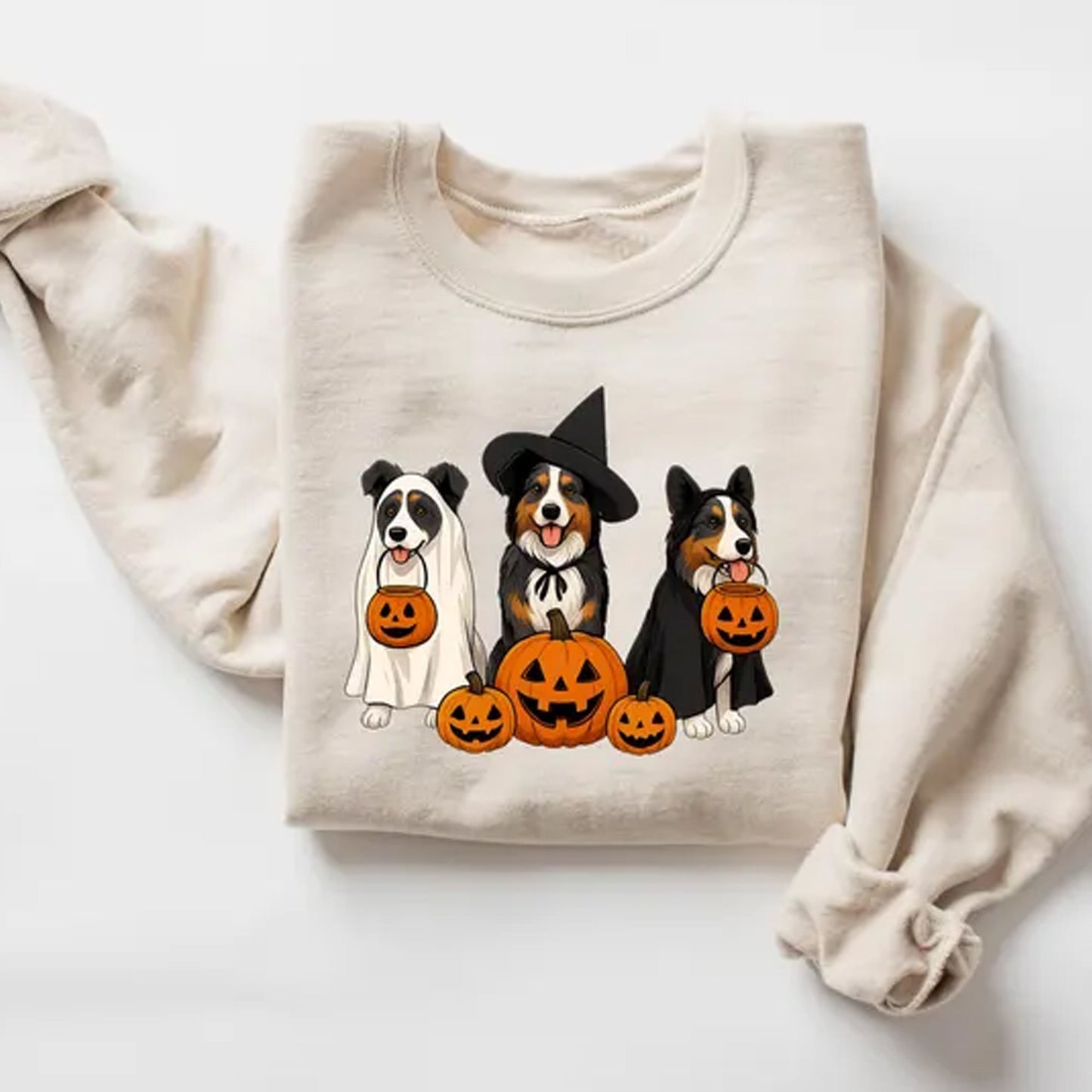 Halloween Dog Sweatshirt Cute Fall Dog T-Shirt Pumpkin Trick or Treat Crewneck
