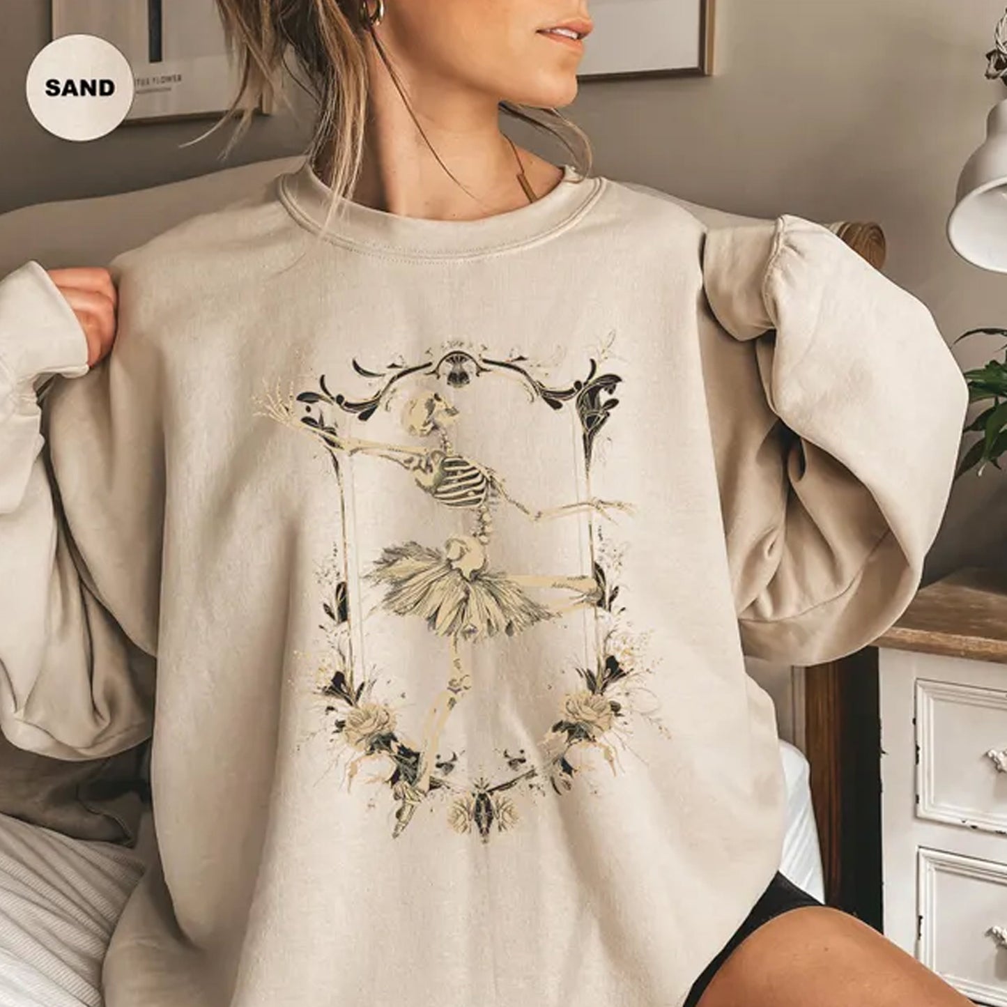 Halloween Ballerina Sweatshirt, Skeleton Ballet Shirt, Dancing Skeleton Shirt