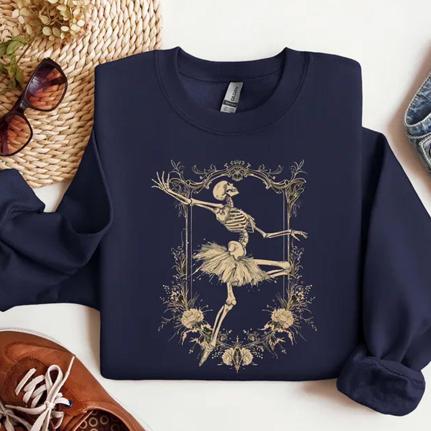 Halloween Ballerina Sweatshirt, Skeleton Ballet Shirt, Dancing Skeleton Shirt