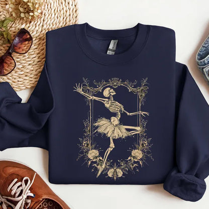 Halloween Ballerina Sweatshirt, Skeleton Ballet Shirt, Dancing Skeleton Shirt