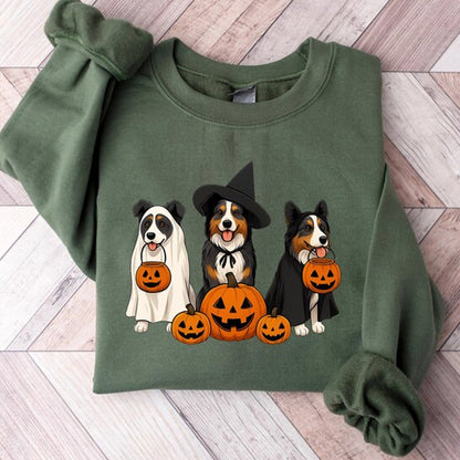 Halloween Dog Sweatshirt Cute Fall Dog T-Shirt Pumpkin Trick or Treat Crewneck