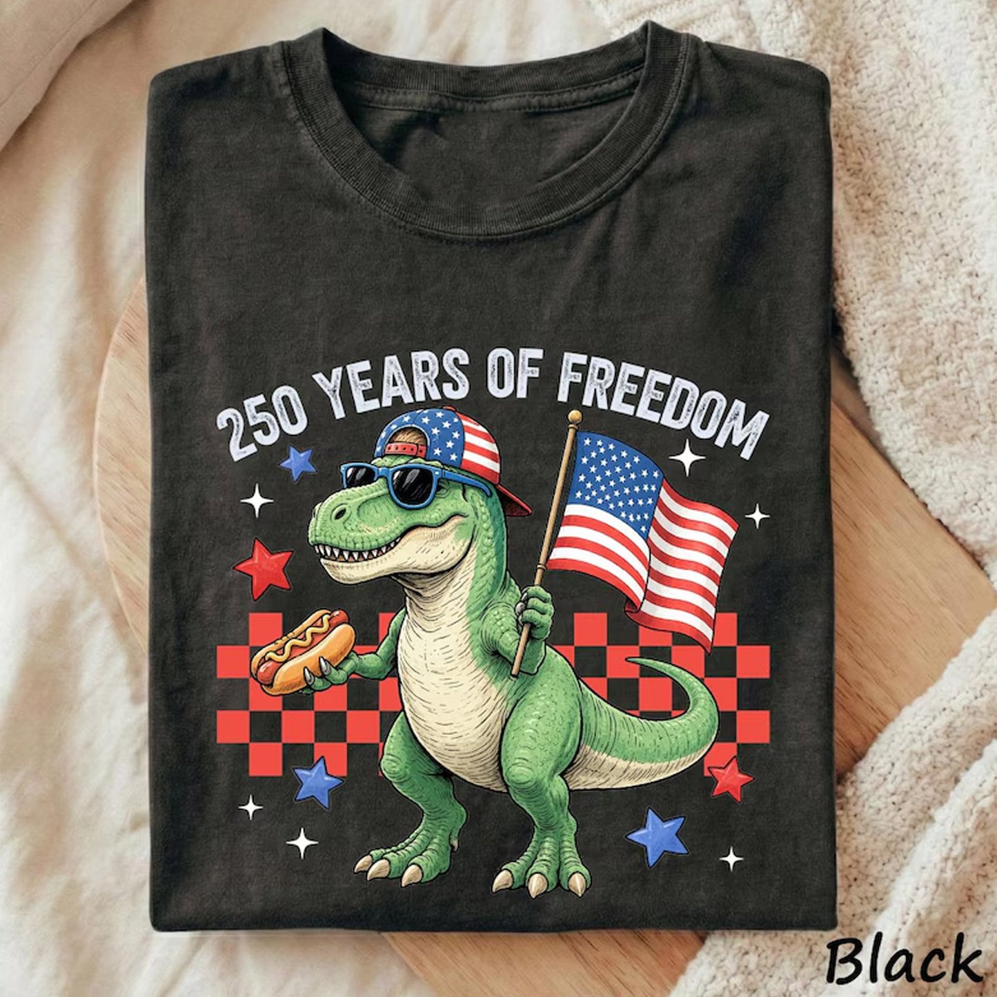 250 Years Of Freedom Dinosaur Shirt, Fourth of July Dinosaur T-Shirt