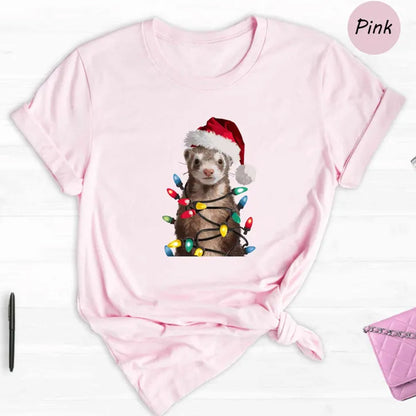 Funny Ferret Christmas Shirt, Santa Ferret with Lights Tee