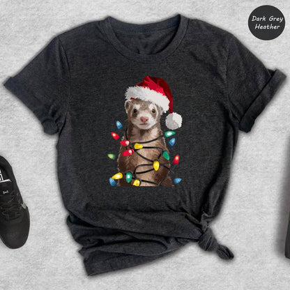 Funny Ferret Christmas Shirt, Santa Ferret with Lights Tee