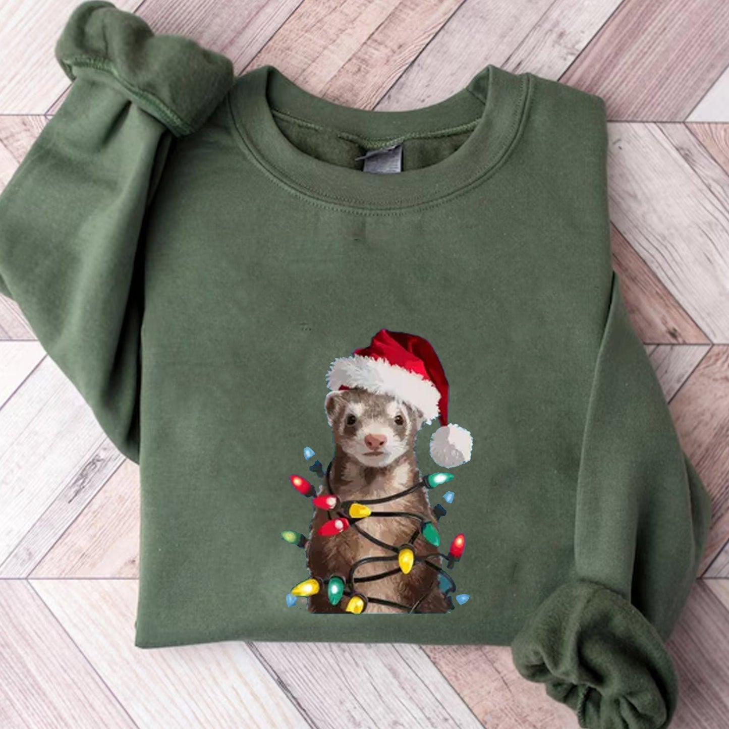 Funny Ferret Christmas Shirt, Santa Ferret with Lights Tee