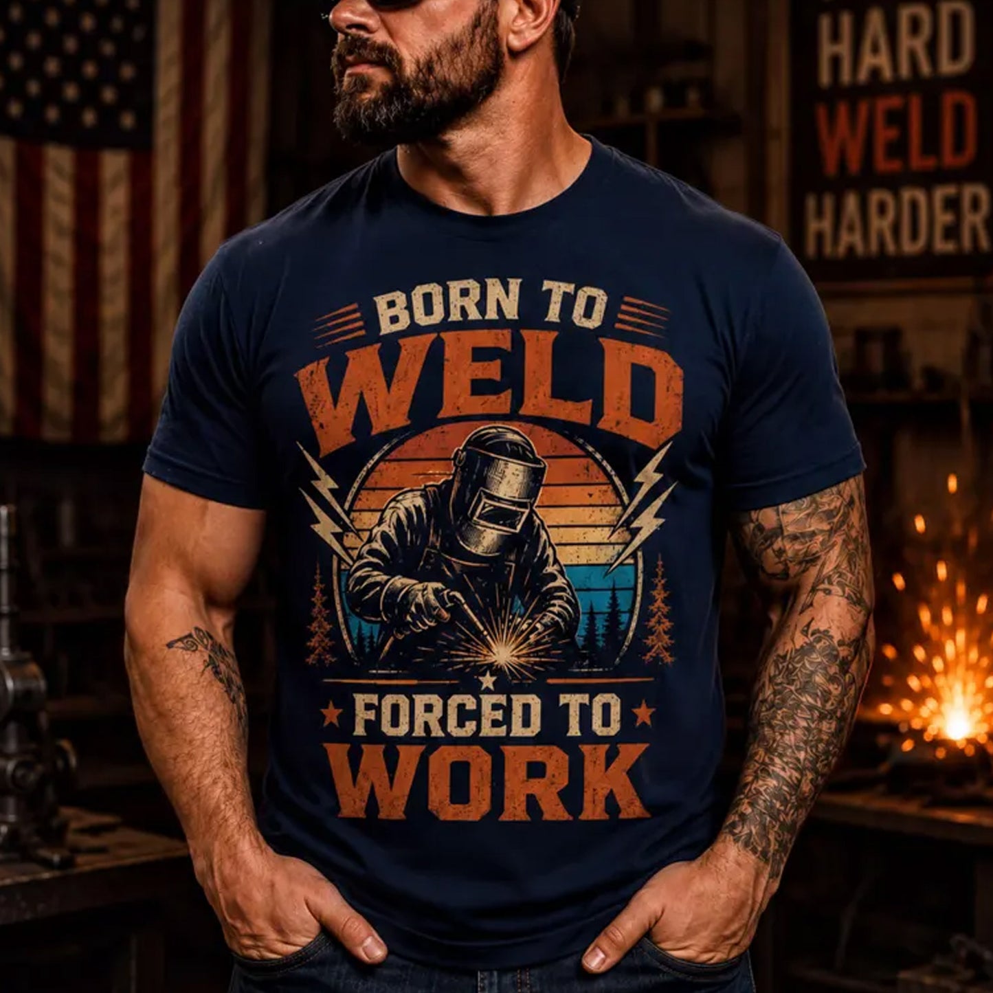Born To Weld Welding Shirt, Retro Sunset Graphic