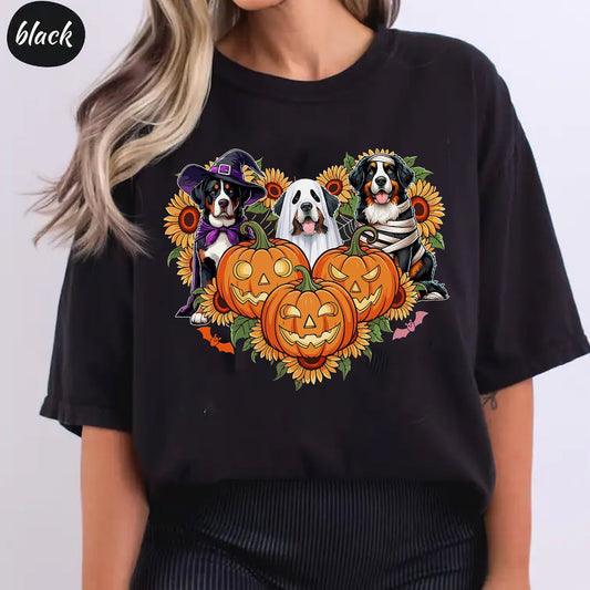 Halloween Bernese Pumpkin Tee, Mountain Bernese Sunflower Shirt