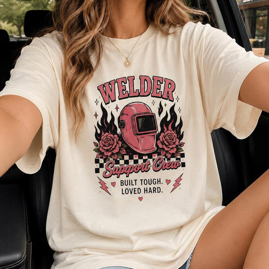 Vintage Welder Support Crew Shirt, Blue Collar Wife Girlfriend Tee