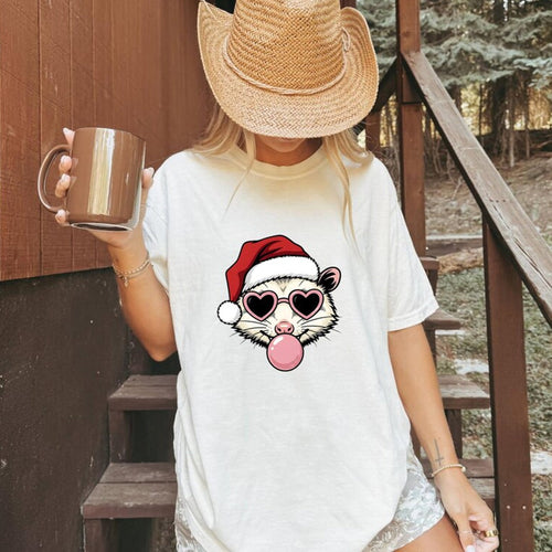 Ferret Xmas Hat Shirt Christmas Nature Gift Women Animated Tee