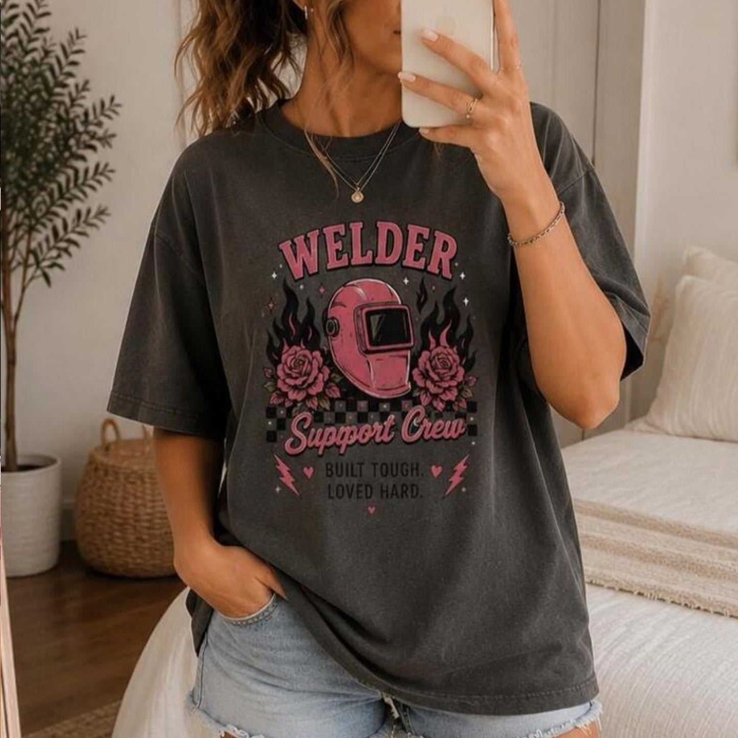 Vintage Welder Support Crew Shirt, Blue Collar Wife Girlfriend Tee