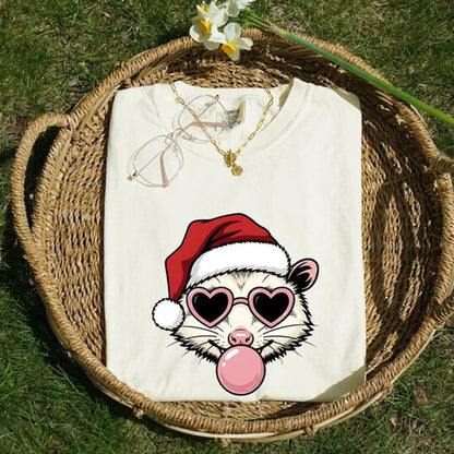Ferret Xmas Hat Shirt Christmas Nature Gift Women Animated Tee