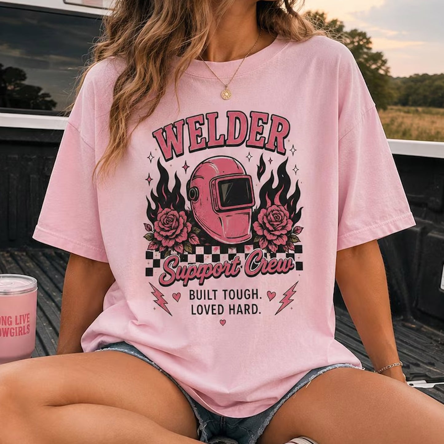 Vintage Welder Support Crew Shirt, Blue Collar Wife Girlfriend Tee
