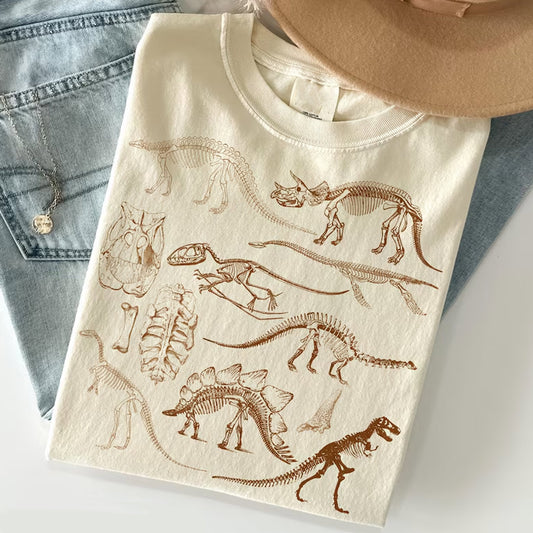 Retro Dinosaur Skeleton Shirt Comfort Colors, Vintage Fossil Doodle Shirt