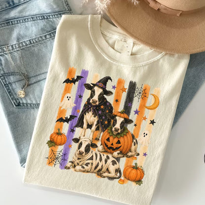 Stripes Cow Halloween Shirt, Funny Spooky Season Highland Cow Tee