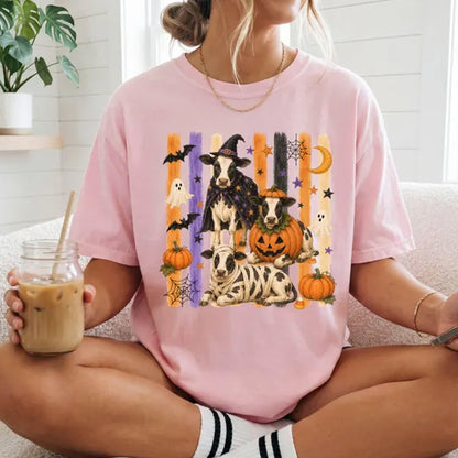Stripes Cow Halloween Shirt, Funny Spooky Season Highland Cow Tee