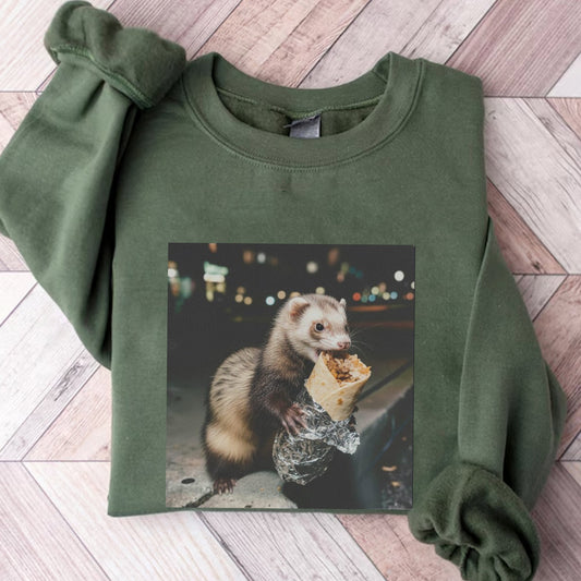Funny Ferret Holding Burrito Shirt, Animal Meme Graphic Tee