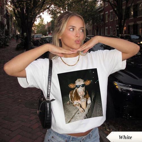Cow Drinking Iced Coffee Shirt, Funny Animal Meme Tee