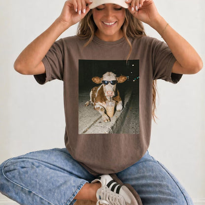 Cow Drinking Iced Coffee Shirt, Funny Animal Meme Tee