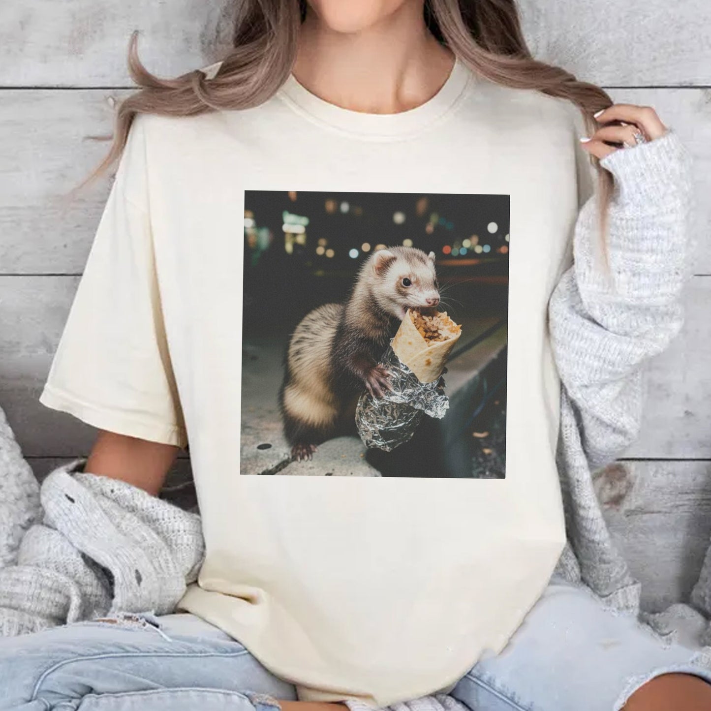 Funny Ferret Holding Burrito Shirt, Animal Meme Graphic Tee