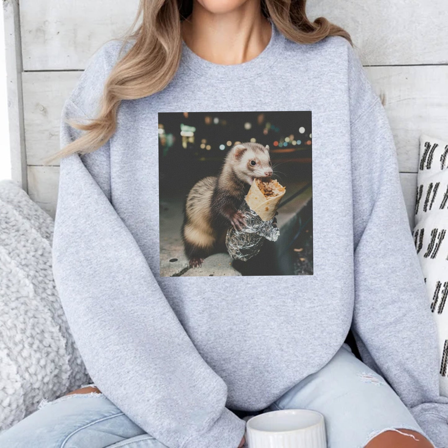 Funny Ferret Holding Burrito Shirt, Animal Meme Graphic Tee